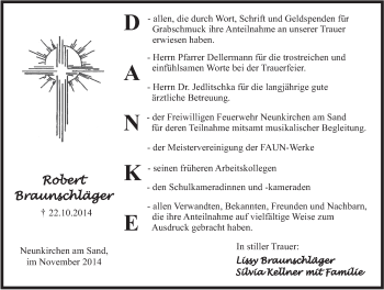 Traueranzeige von Robert Braunschlaeger von Pegnitz-Zeitung